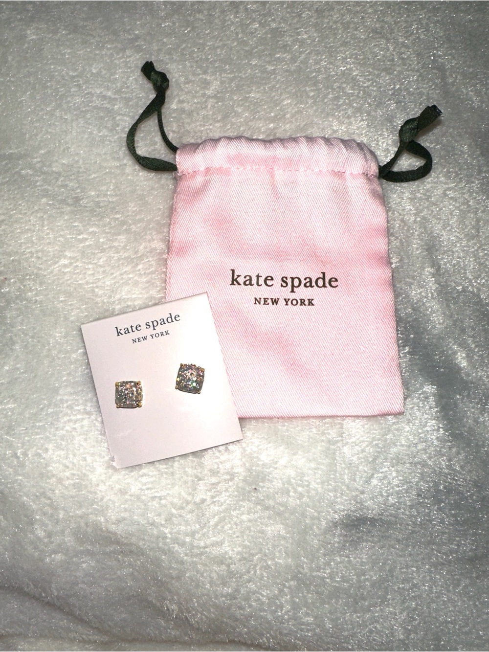 Kate Spade Opal Glitter Square Stud Earrings NWT